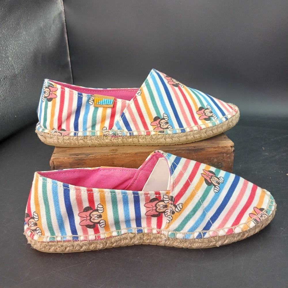 DISNEY UBUNTU Minnie Mouse Handmade Canvas Espadrille Stripes Slip On Women Sz 7 - Picture 5 of 10